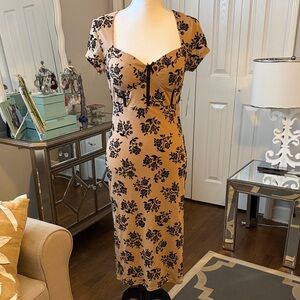 Sexy & Sweet Print - Fitted Tan & Black Dressy Dress Sz L NWT ❤️